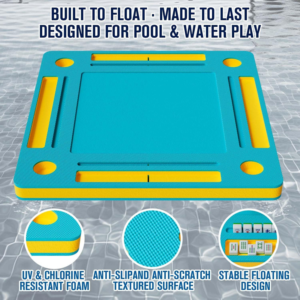 Elevate Your Pool Parties with the Ultimate Floating Mahjong Table - 33.5In Foldable Water Game Tray for Fun Card & Tile Games - Perfect for Adults!