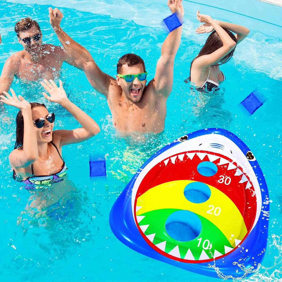 2 Pack Kids Pool Toys Inflatable Shark Pool Cornhole Board Floating Games