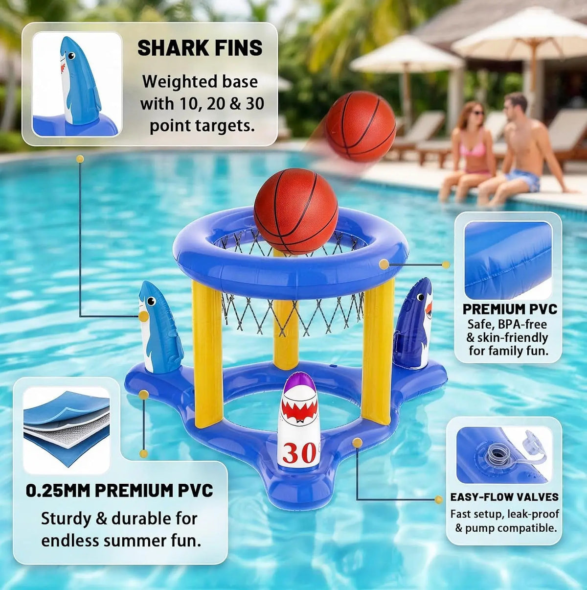 Pool Games Toys Set for Kids, Floating Pool Basketball Hoops & Pool Ring Toss Game, Swimming Pool Toys for Kids Ages 4-8 8-12, Teens, Adults and Family