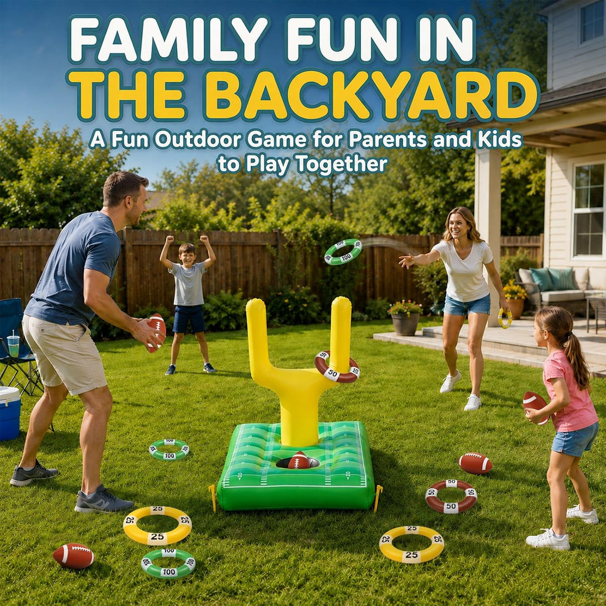 Ultimate Inflatable Football Pool Ring Toss Game - 3-in-1 Floating Target for Unforgettable Summer Fun at the Pool, Beach, or Backyard - Durable PVC Design for Kids and Adults