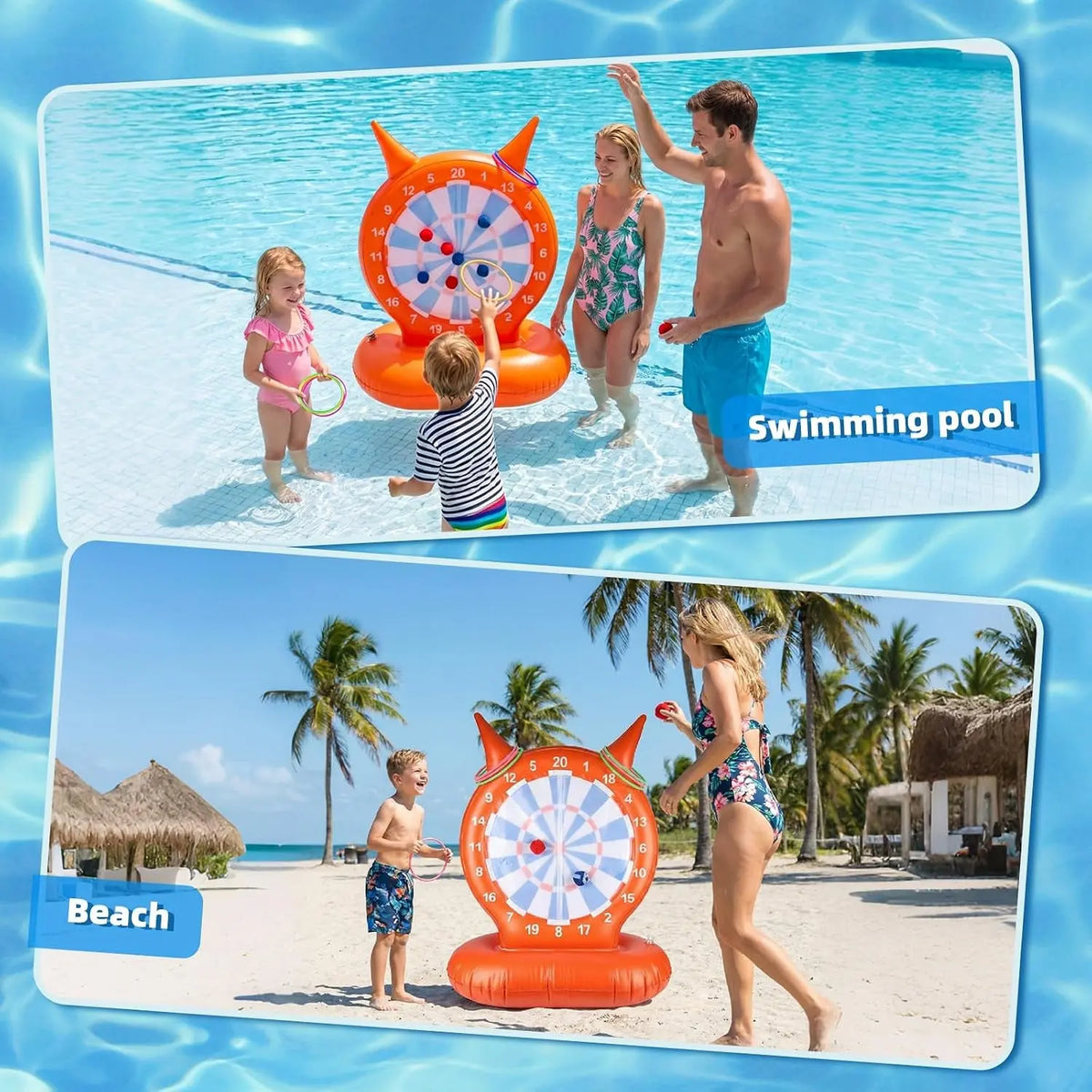 Kids Pool Toys Games, Inflatable Dart Board Ball and Ring Toss Water Game