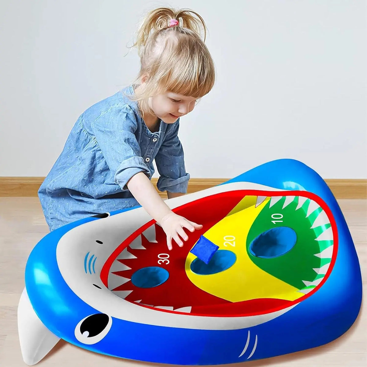 2 Pack Kids Pool Toys Inflatable Shark Pool Cornhole Board Floating Games