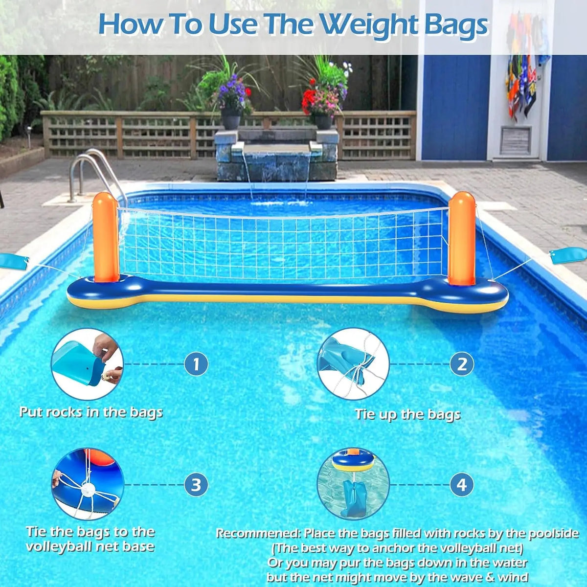 Pool Toys Games Set - 3 in 1 Pool Volleyball Net Basketball Hoop Ring Toss Game Inflatable Floats Water Floating Volleyball Swimming Pools Games Party Gift for Kids Adults (Orange&Blue, XL)