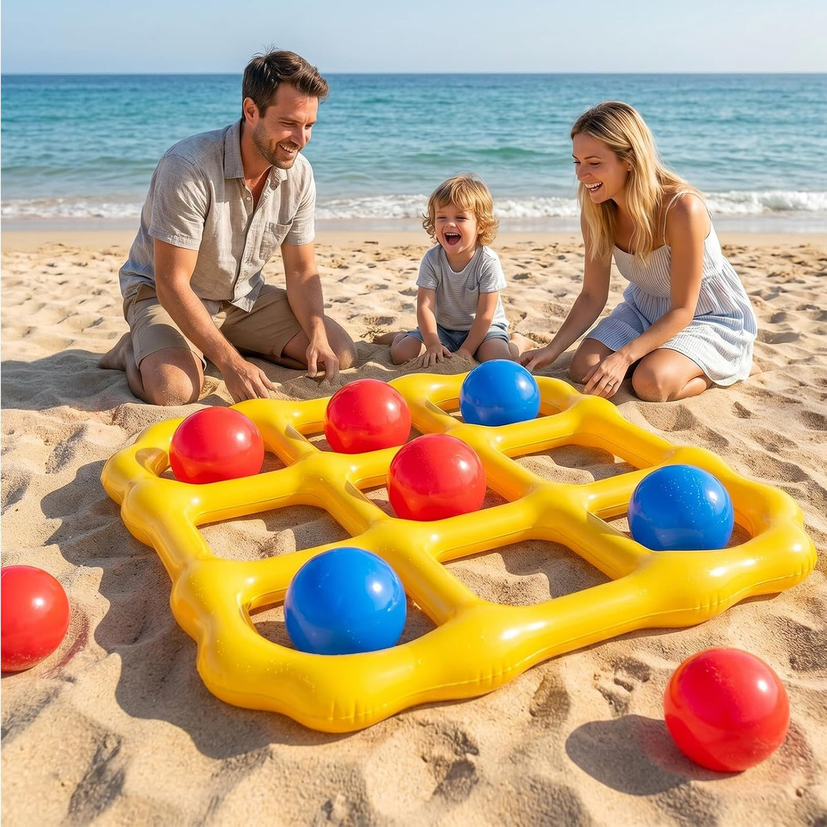 Pool Toys Game Set - Giant Inflatable Tic Tac Toe Pool Games for Adults Kids,Fun Pool Toys Pool Cornhole for 4-12, Family Pool Party Games with 10 Balls for Swimming Pool, Beach, Yards Outdoor