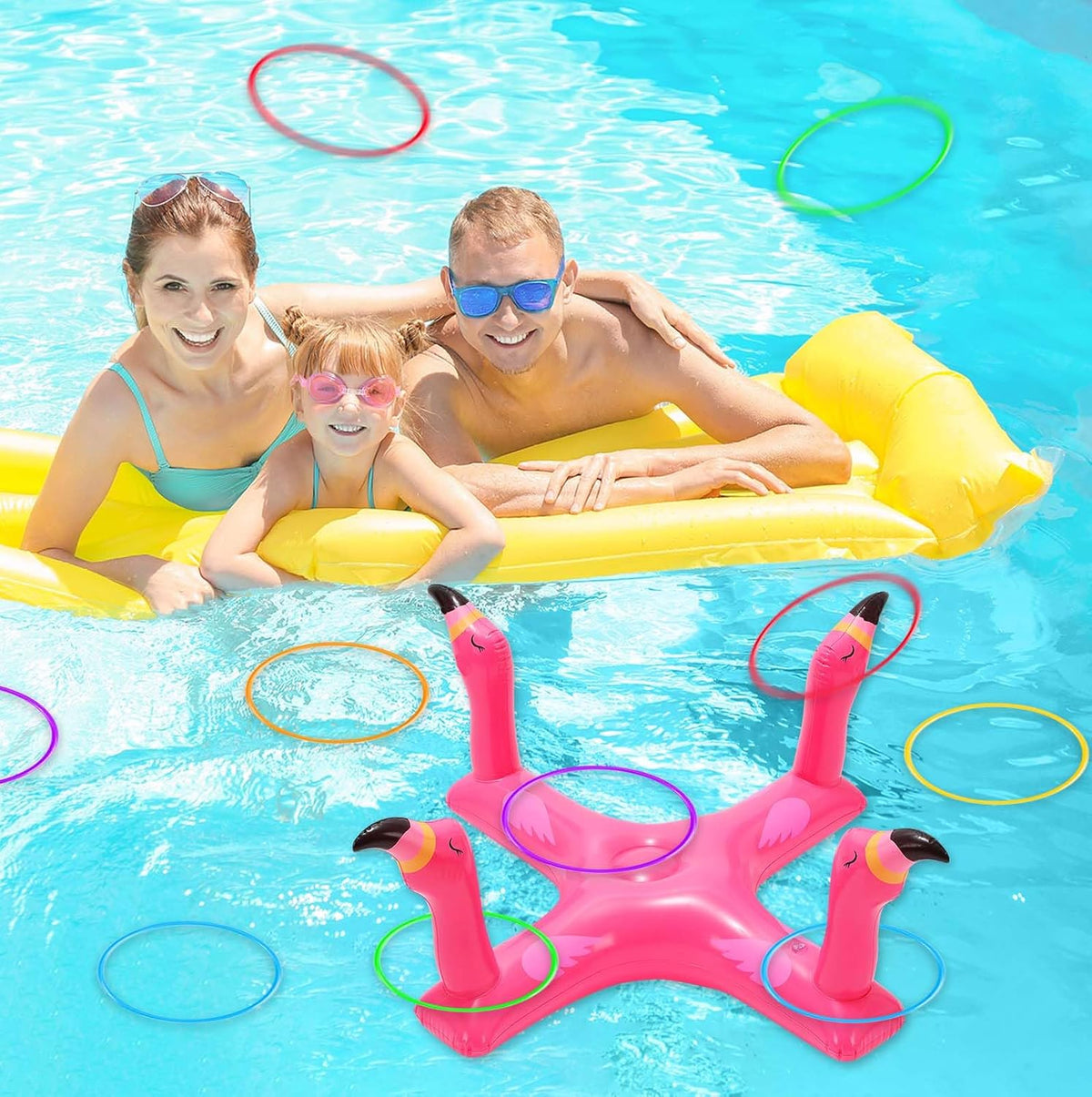 Pool Floats Toys Games Set, Inflatable Cross Ring Toss Game Toy with 6Pcs Rings for Kids Adults Family, Swimming Pool Water Game