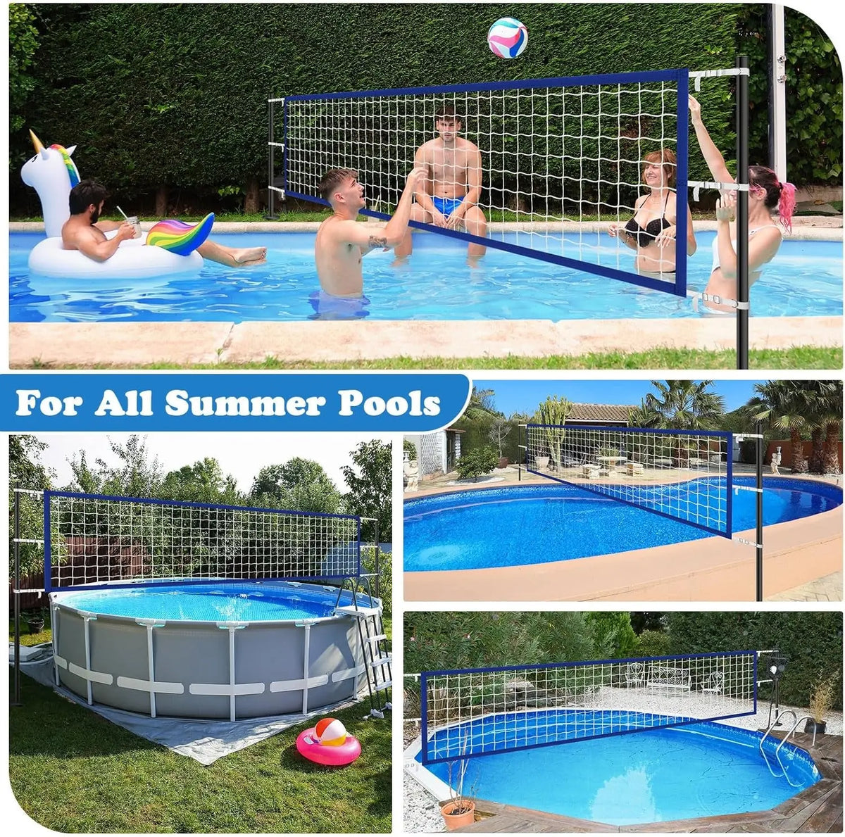 Upgraded Pool Volleyball Net, 15X3Ft Pool Volleyball Net for Inground Pool Games for Adults and Family 2026 Summer Pool Floaties Party Gift