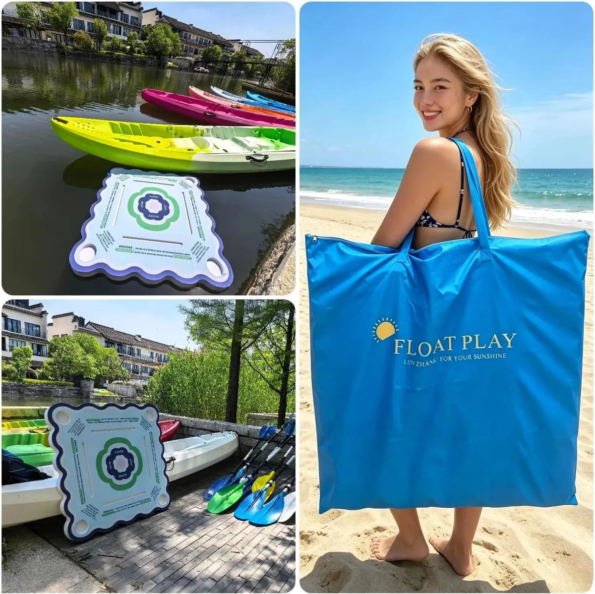 Floating Mahjong Table for Pool, 31.5" EVA Double Sided with Bag
