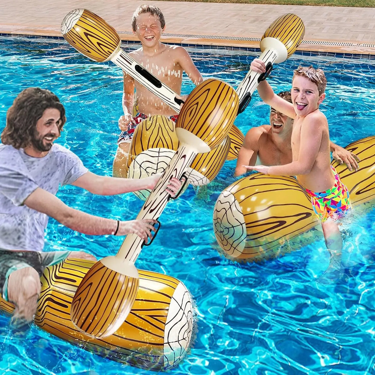 8 Pcs Jumbo Inflatable Floating Row Toys Pool Games for 4 Players Pool Toys for Adult Kids Teens, Extra Large Size Ride-On Battle Logs Pool Floats Family Summer Swimming Pool Party Water Sports Supply
