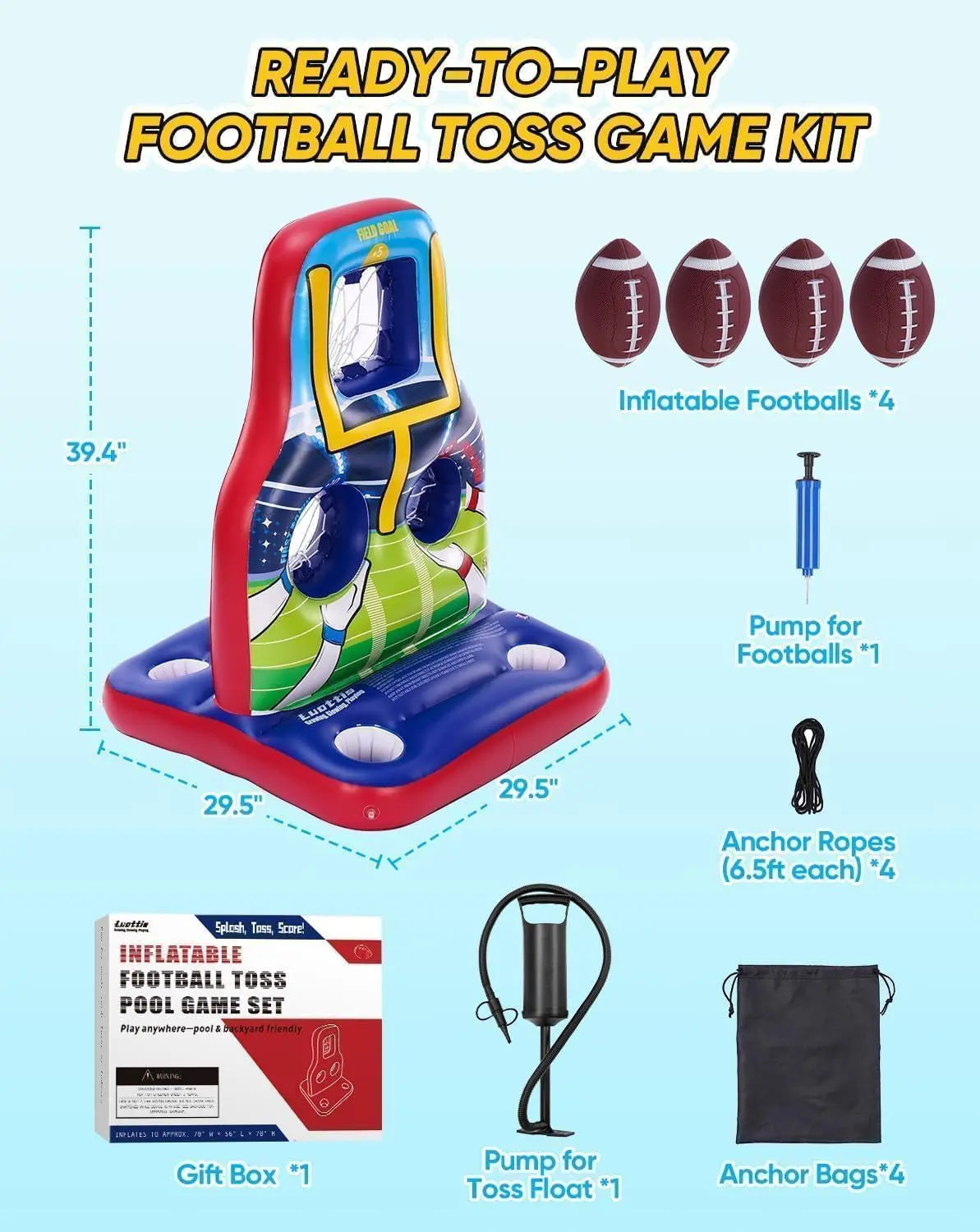 Inflatable Football Toss Pool Games Set, Fun Pool Float Toys for Kids Teens