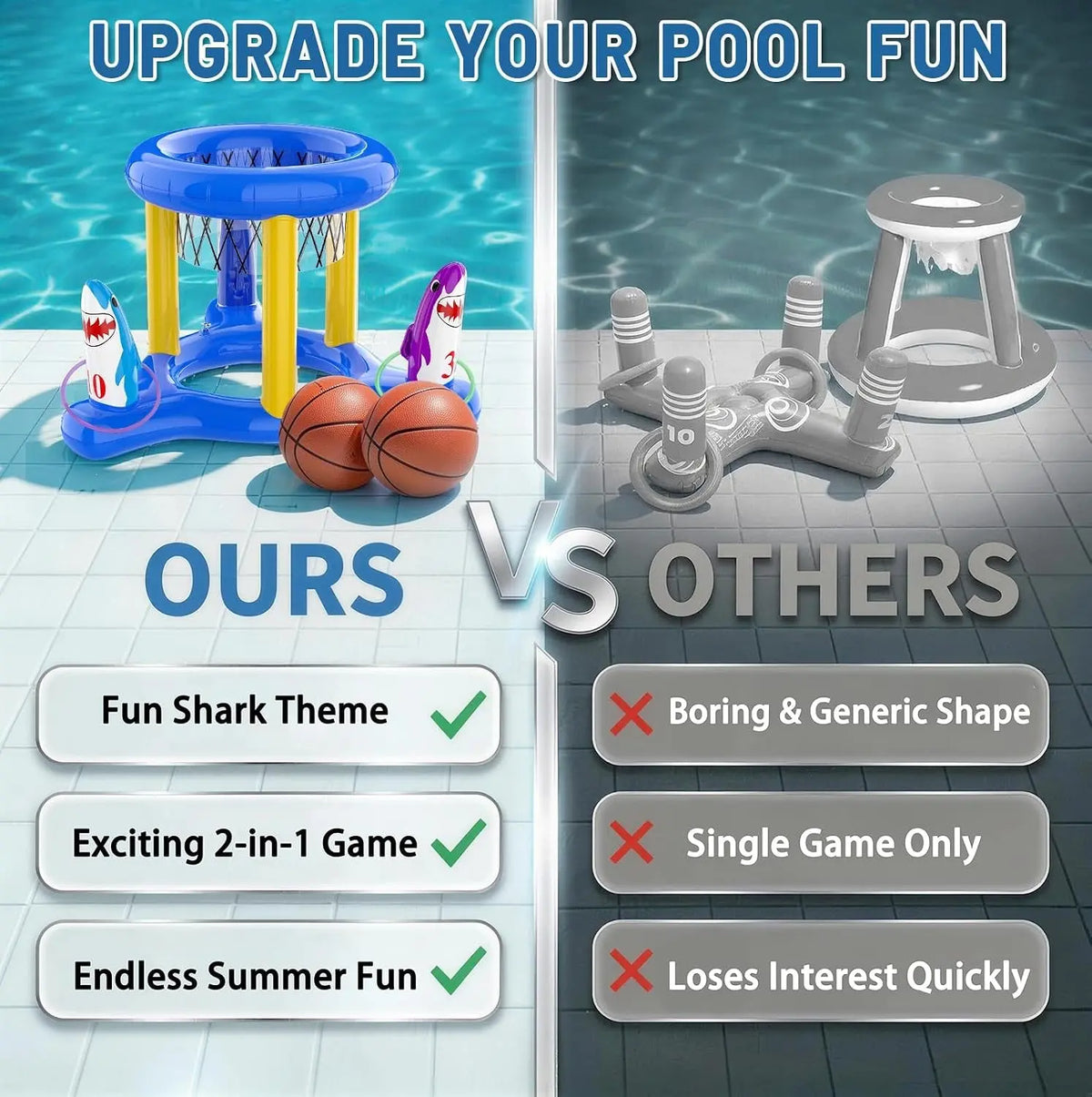 Pool Games Toys Set for Kids, Floating Pool Basketball Hoops & Pool Ring Toss Game, Swimming Pool Toys for Kids Ages 4-8 8-12, Teens, Adults and Family