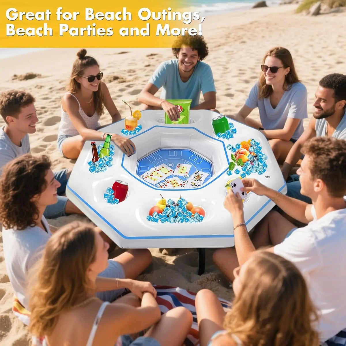 Octagonal Inflatable Game Table with Waterproof Playing Cards, Inflatable Pool Bar Games for Adults, Floating Portable Bar Table Tray for Hot Tub or Pool Beach Party