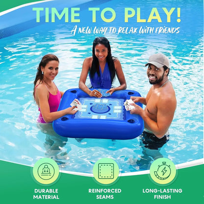 Floating Table for Pool with Cup Holders – Adult Pool Games with Waterproof Cards – Pool Float Games – Perfect for Party, Snacks, Drinks, Hot Tub &amp; Summer Fun