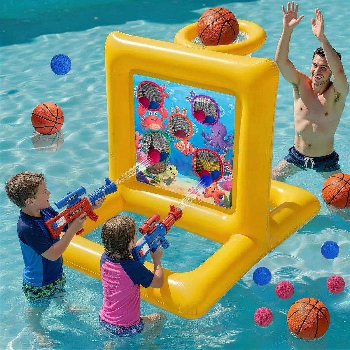 Pool Toys for Kids &amp; Adults, 2-In-1 Shooting Target Game &amp; Pool Basketball Hoop, Family Pool Toy for Summer Swimming Pool Games, Pool Party Games and Backyard Fun