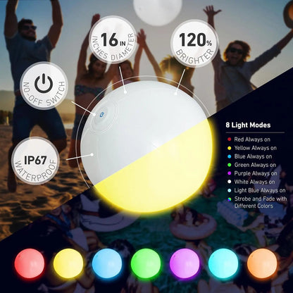 LED Beach Ball, 16 Inch, for Glow in the Dark Pool Games