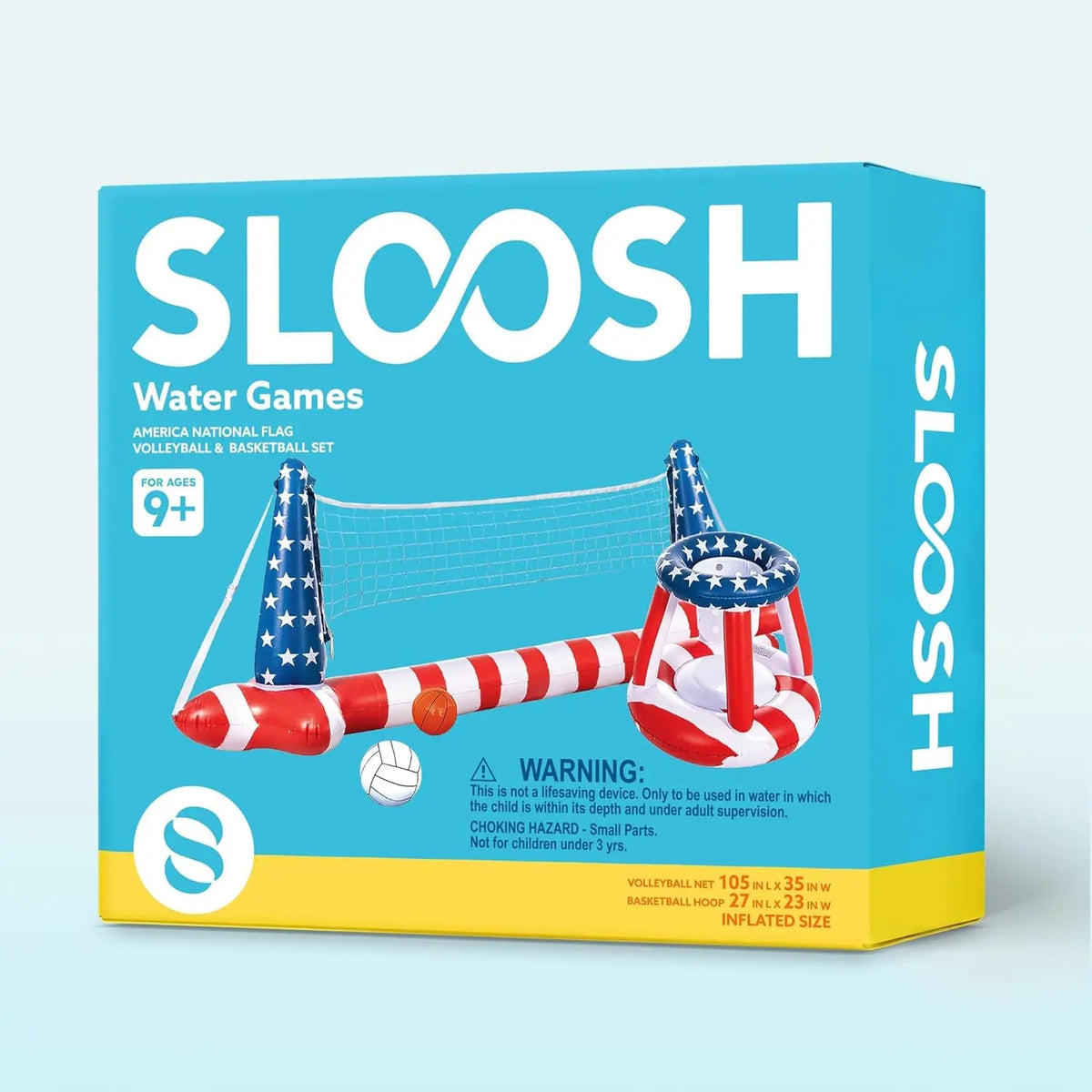 4Th of July Pool Games Set, Inflatable Pool Floats Set American Flag Volleyball Net &amp; Basketball Hoops, Swimming Pool Game Toy for Kids and Adults, Floating, Volleyball Court (105”X35”)