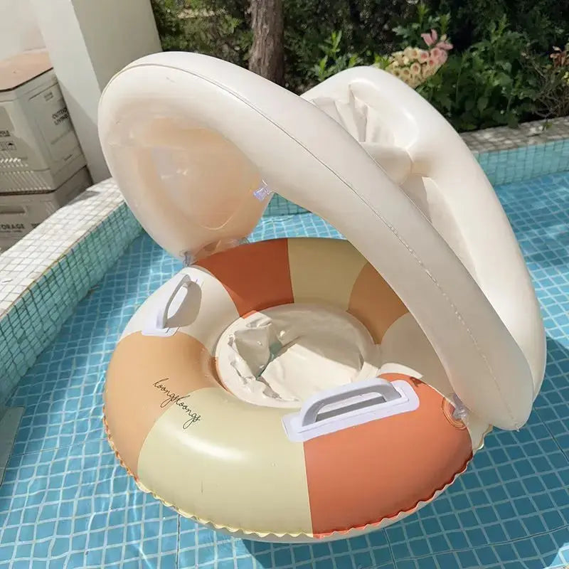 Baby Swimming Float Inflatable Circle Baby Pool Float Ring with Sunshade Baby Bathing Swimming Pool Toys for Babies 3-36 Months