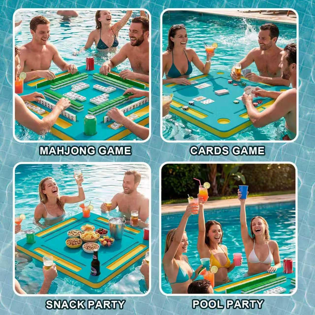 Elevate Your Pool Parties with the Ultimate Floating Mahjong Table - 33.5In Foldable Water Game Tray for Fun Card &amp; Tile Games - Perfect for Adults!