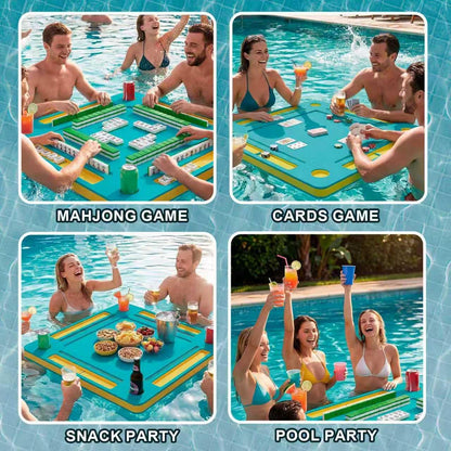 Elevate Your Pool Parties with the Ultimate Floating Mahjong Table - 33.5In Foldable Water Game Tray for Fun Card &amp; Tile Games - Perfect for Adults!