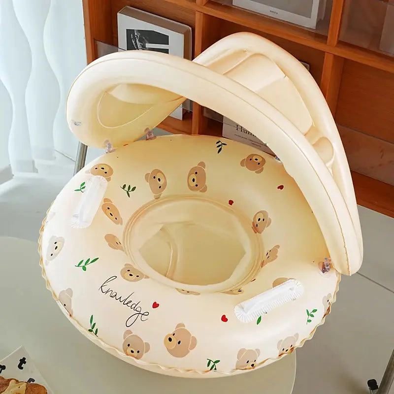 Baby Swimming Float Inflatable Circle Baby Pool Float Ring with Sunshade Baby Bathing Swimming Pool Toys for Babies 3-36 Months