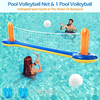 Pool Toys Games Set - 3 in 1 Pool Volleyball Net Basketball Hoop Ring Toss Game Inflatable Floats Water Floating Volleyball Swimming Pools Games Party Gift for Kids Adults (Orange&amp;Blue, XL)