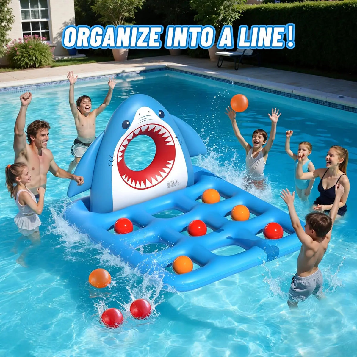 Inflatable Pool Toys Games, Fun 2-In-1 Shark Pool Water Games Floating, Giant Tic Tac Toe Game with 10 Balls &amp; Football - Family Pool Party Beach Game Toys for Kids Ages 6+ Adults Teens