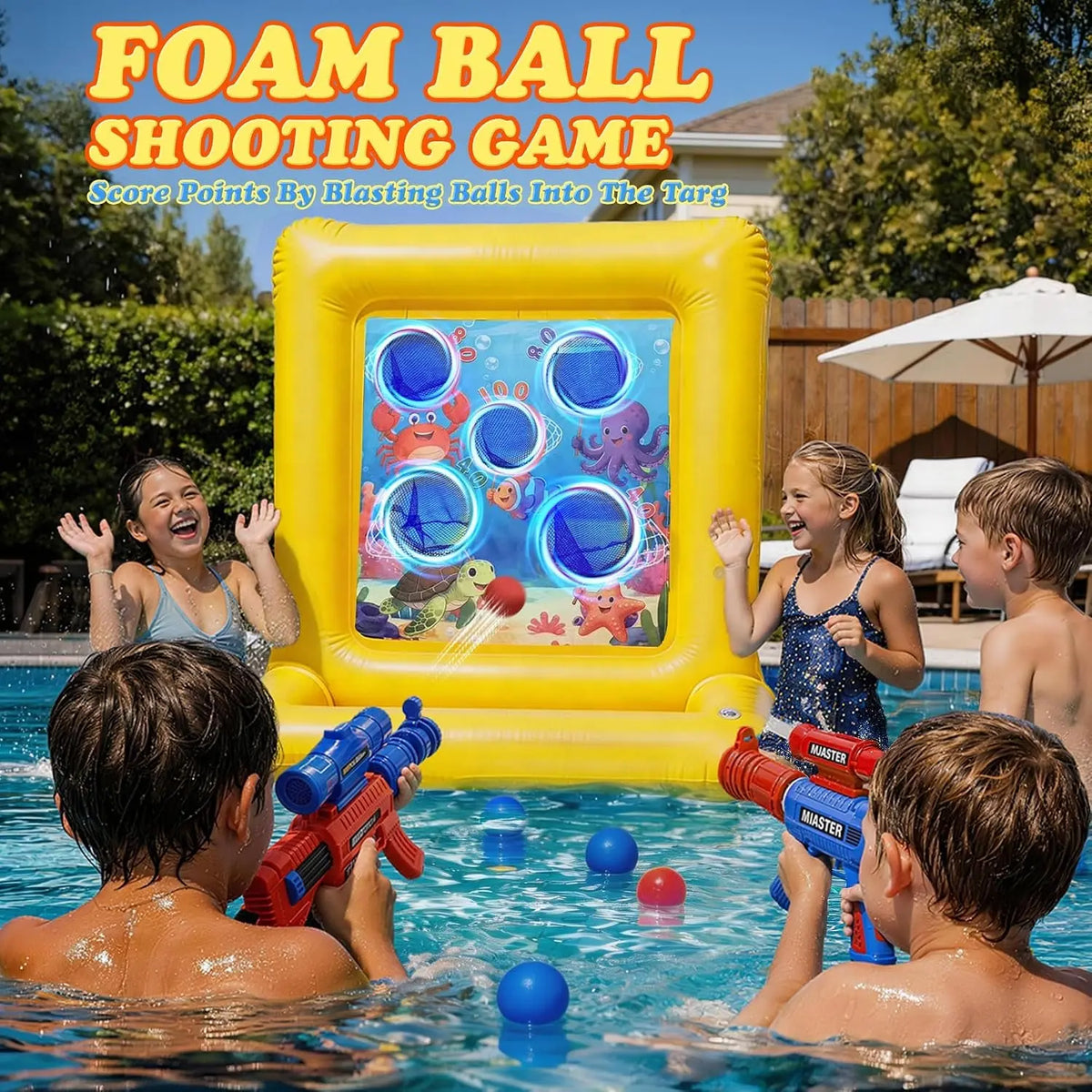 Pool Toys for Kids &amp; Adults, 2-In-1 Shooting Target Game &amp; Pool Basketball Hoop, Family Pool Toy for Summer Swimming Pool Games, Pool Party Games and Backyard Fun
