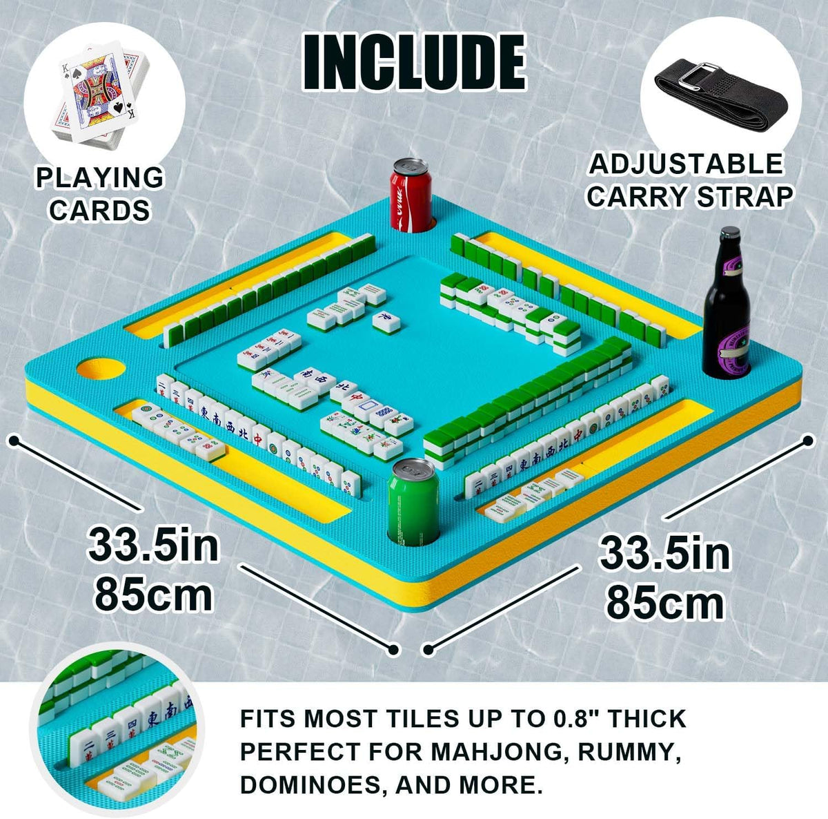 Elevate Your Pool Parties with the Ultimate Floating Mahjong Table - 33.5In Foldable Water Game Tray for Fun Card &amp; Tile Games - Perfect for Adults!