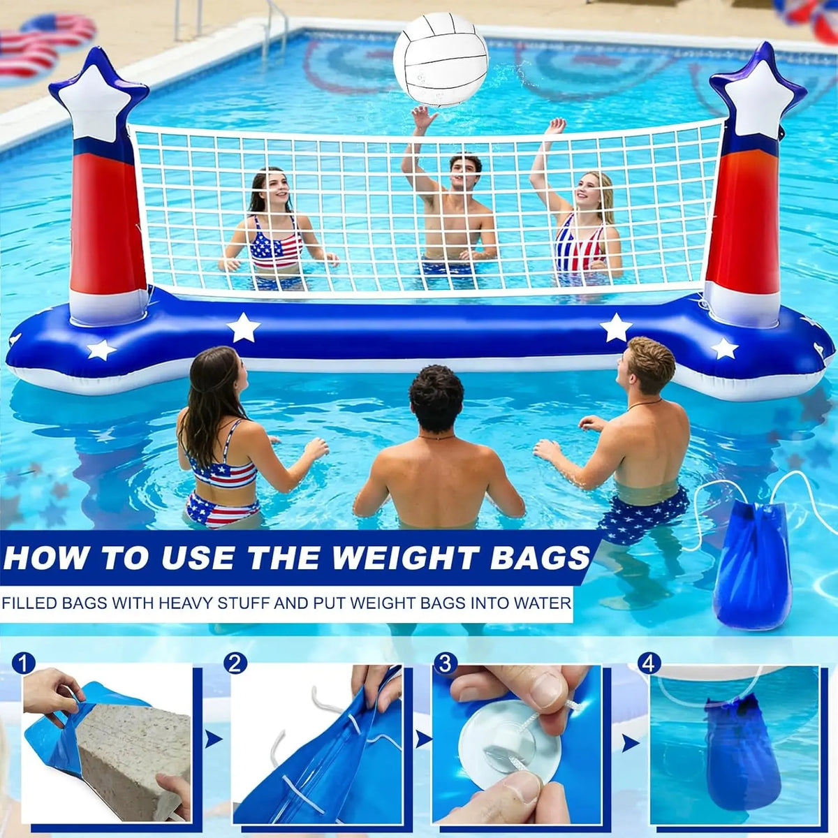 Pool Games Set 3-In-1 Volleyball Net &amp; Basketball Hoop &amp; Ring Toss