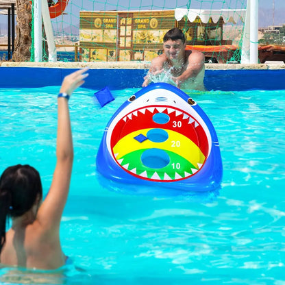 2 Pack Kids Pool Toys Inflatable Shark Pool Cornhole Board Floating Games