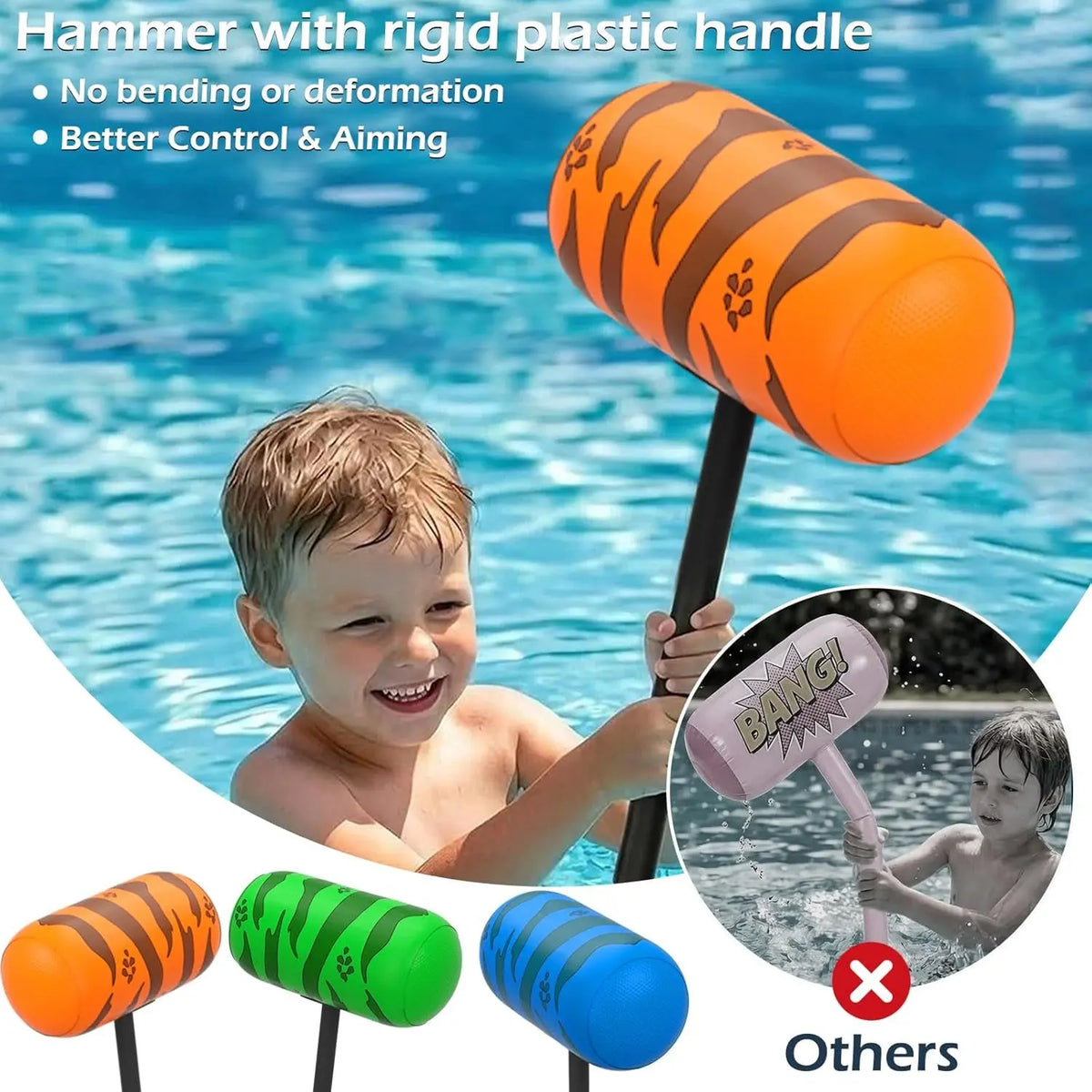 Pool Games Toys Floats -2Pack Inflatable Dinosaur Pool Floats with Blow up Toy Hammers Ride on Pool Floaties for Kids Teens Adults Lounge Raft Summer Lake Beach Party Decorations