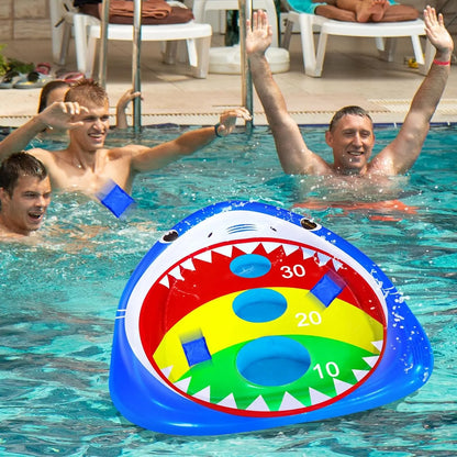 2 Pack Kids Pool Toys Inflatable Shark Pool Cornhole Board Floating Games