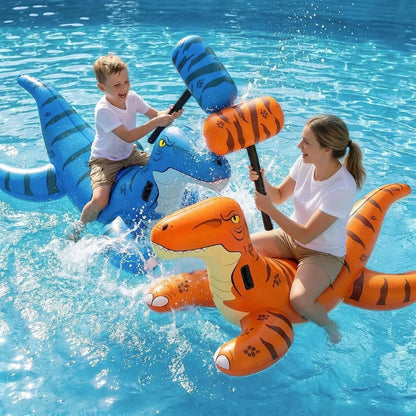 Pool Games Toys Floats -2Pack Inflatable Dinosaur Pool Floats with Blow up Toy Hammers Ride on Pool Floaties for Kids Teens Adults Lounge Raft Summer Lake Beach Party Decorations