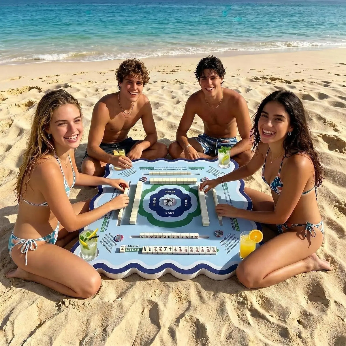 Floating Mahjong Table for Pool, 31.5" EVA Double Sided with Bag