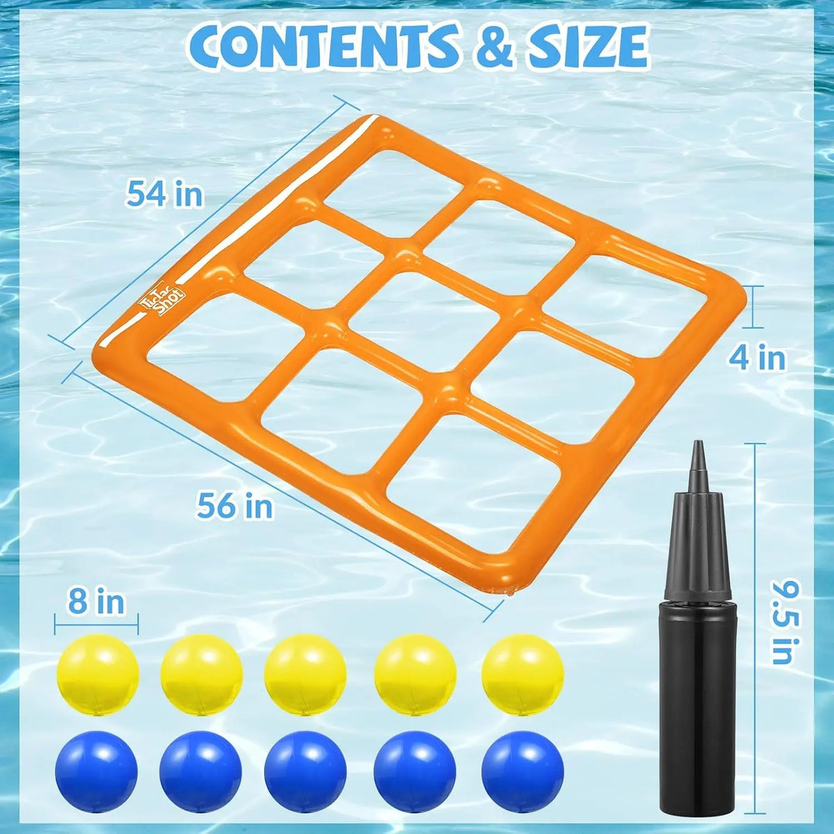 Pool Toys Games Set- Tic Tac Toe Inflatable Pool Toy with 10 Balls - for Adults Teens Kids 2-10 Players