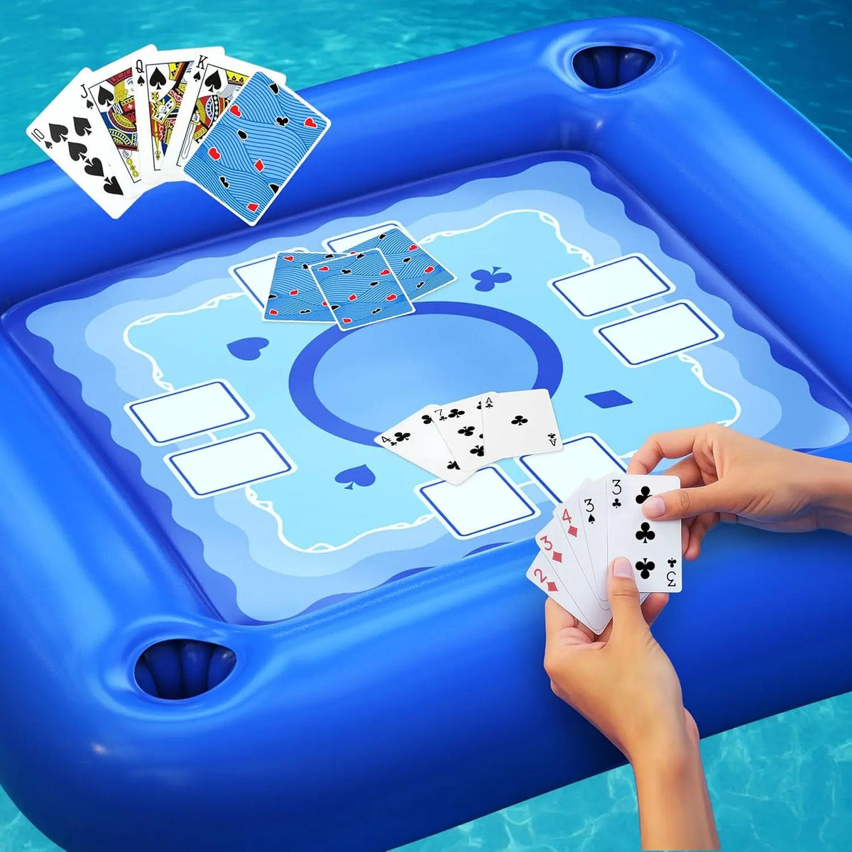Floating Table for Pool with Cup Holders – Adult Pool Games with Waterproof Cards – Pool Float Games – Perfect for Party, Snacks, Drinks, Hot Tub &amp; Summer Fun