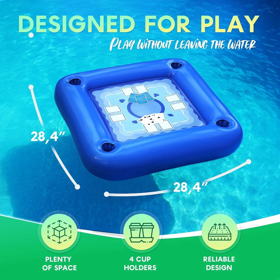 Floating Table for Pool with Cup Holders – Adult Pool Games with Waterproof Cards – Pool Float Games – Perfect for Party, Snacks, Drinks, Hot Tub &amp; Summer Fun
