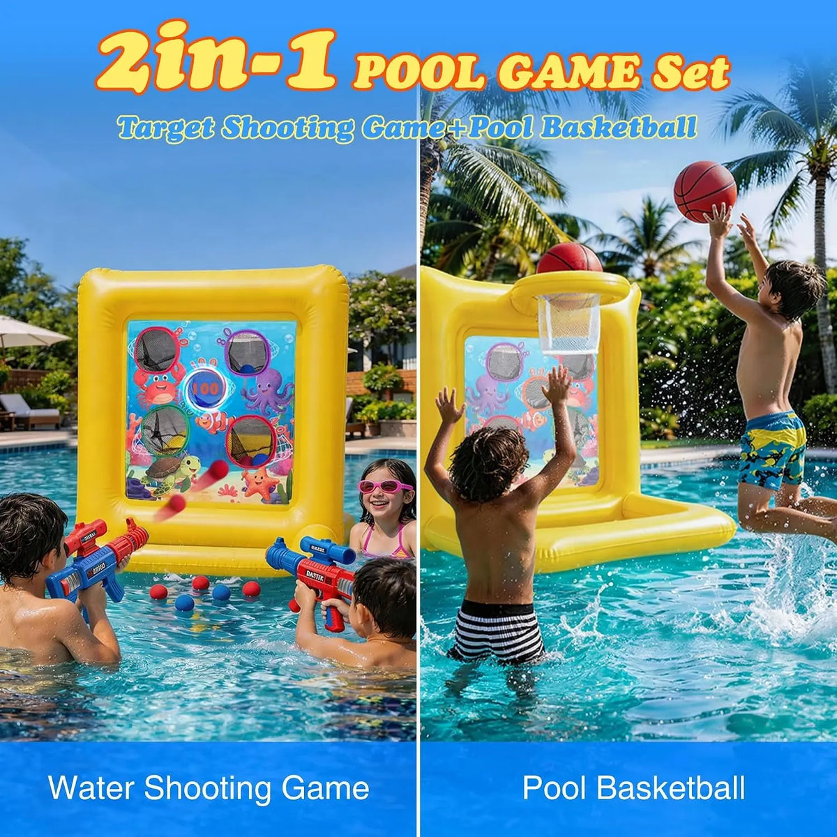 Pool Toys for Kids &amp; Adults, 2-In-1 Shooting Target Game &amp; Pool Basketball Hoop, Family Pool Toy for Summer Swimming Pool Games, Pool Party Games and Backyard Fun