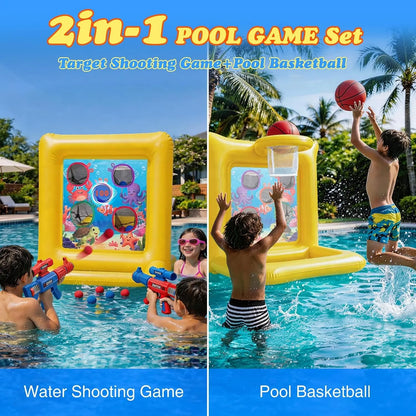 Pool Toys for Kids &amp; Adults, 2-In-1 Shooting Target Game &amp; Pool Basketball Hoop, Family Pool Toy for Summer Swimming Pool Games, Pool Party Games and Backyard Fun