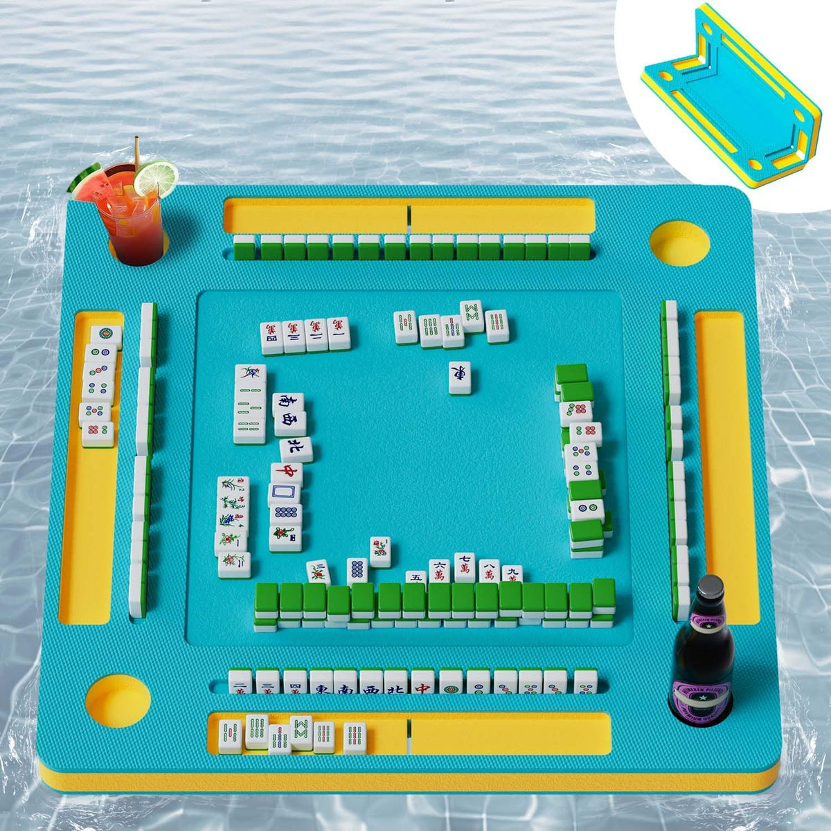Elevate Your Pool Parties with the Ultimate Floating Mahjong Table - 33.5In Foldable Water Game Tray for Fun Card &amp; Tile Games - Perfect for Adults!
