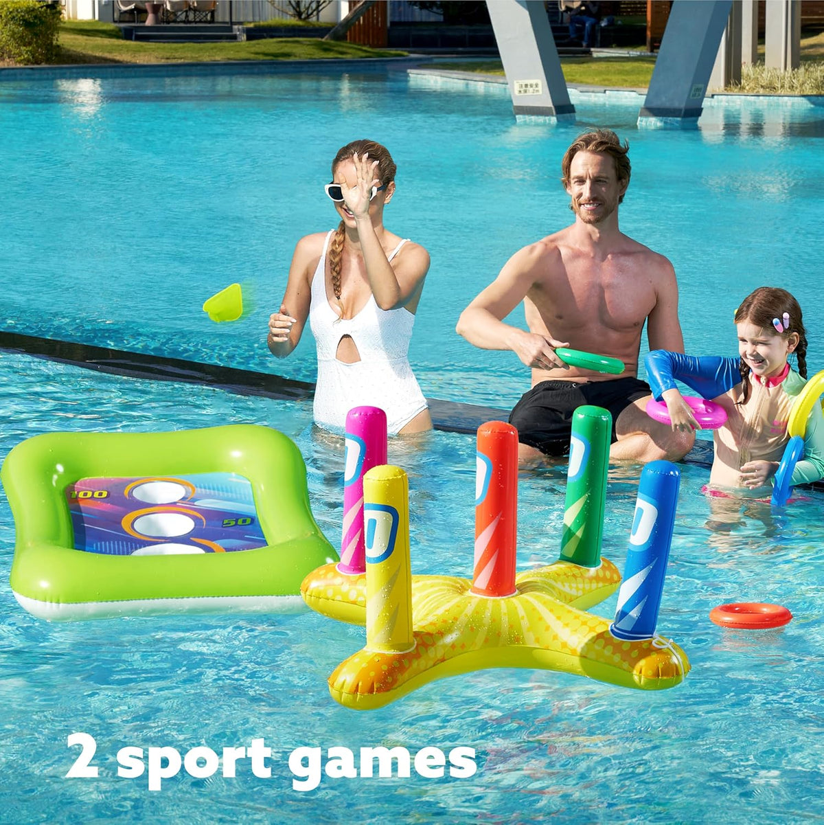 Ultimate Summer Fun: 2 Sets Inflatable Pool Toss Game Combo with Ring Toss &amp; Corn-Toss for Kids and Adults