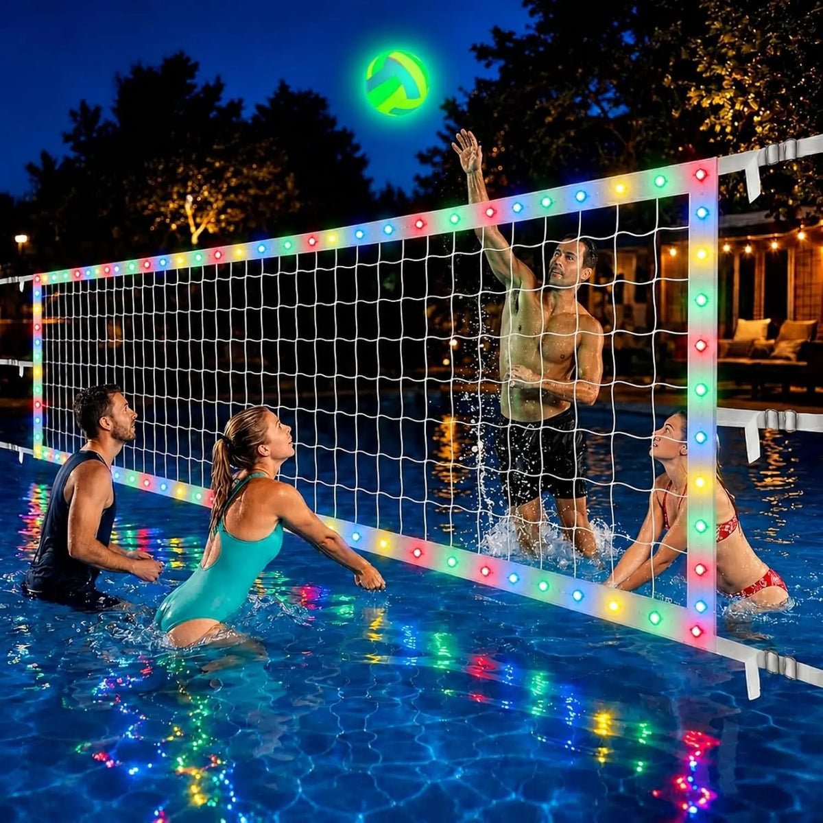 Upgraded Pool Volleyball Net Only,15X3Ft Adjustable Replacement Water Volleyball Net with 8 Modes for Inground Pools,Pool Games for Adults and Family Summer Swimming Pool Party Fun
