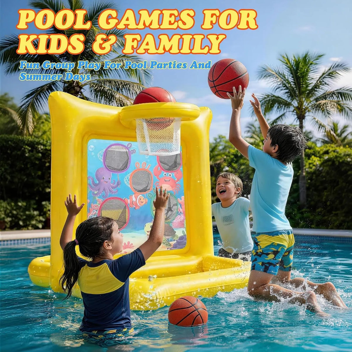 Pool Toys for Kids &amp; Adults, 2-In-1 Shooting Target Game &amp; Pool Basketball Hoop, Family Pool Toy for Summer Swimming Pool Games, Pool Party Games and Backyard Fun