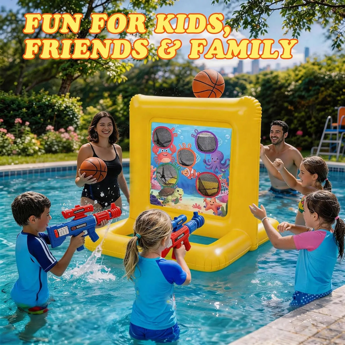 Pool Toys for Kids &amp; Adults, 2-In-1 Shooting Target Game &amp; Pool Basketball Hoop, Family Pool Toy for Summer Swimming Pool Games, Pool Party Games and Backyard Fun