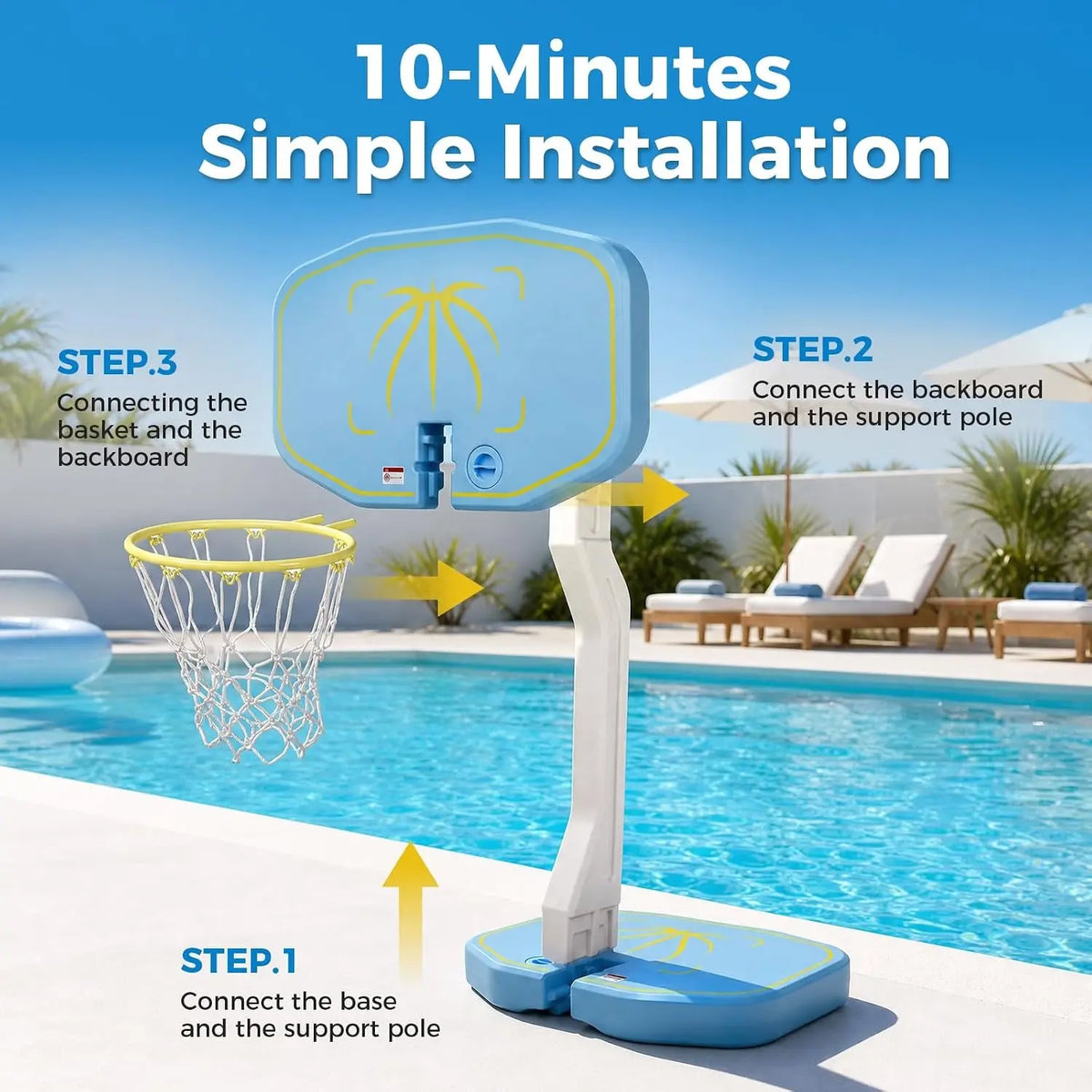2-In-1 Pool Volleyball Net&amp;Pool Basketball Hoop