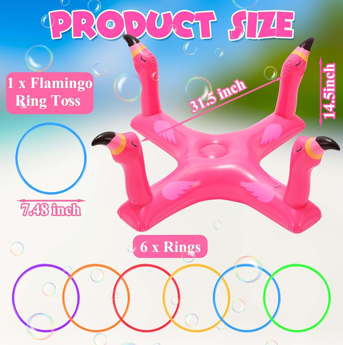 Pool Floats Toys Games Set, Inflatable Cross Ring Toss Game Toy with 6Pcs Rings for Kids Adults Family, Swimming Pool Water Game