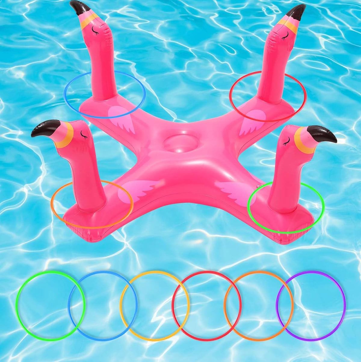 Pool Floats Toys Games Set, Inflatable Cross Ring Toss Game Toy with 6Pcs Rings for Kids Adults Family, Swimming Pool Water Game