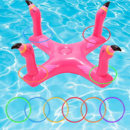 Pool Floats Toys Games Set, Inflatable Cross Ring Toss Game Toy with 6Pcs Rings for Kids Adults Family, Swimming Pool Water Game
