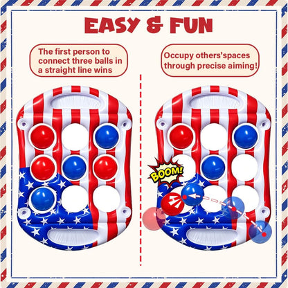 Pool Toys Games Set, Tic-Tac-Toe Inflatable Pool Toy with 10 Balls, American Flag Floating Board Swimming Pool for Adults Teens Kids Summer Water Ball Toys