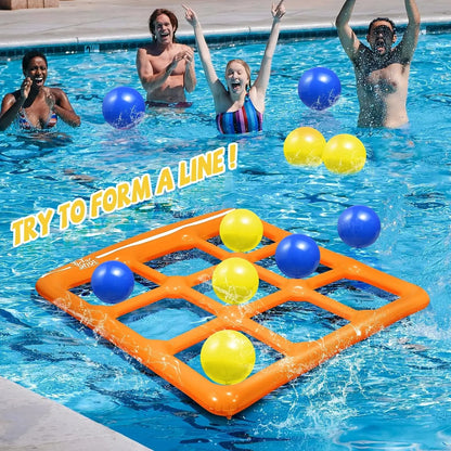Pool Toys Games Set- Tic Tac Toe Inflatable Pool Toy with 10 Balls - for Adults Teens Kids 2-10 Players
