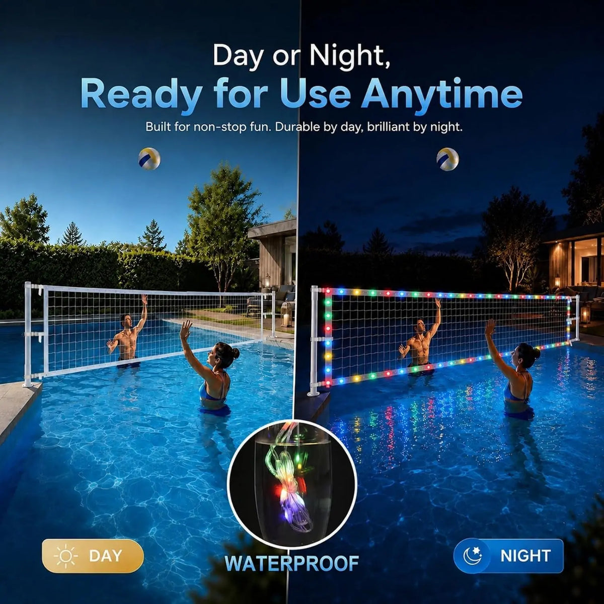 Upgraded Pool Volleyball Net Only,15X3Ft Adjustable Replacement Water Volleyball Net with 8 Modes for Inground Pools,Pool Games for Adults and Family Summer Swimming Pool Party Fun